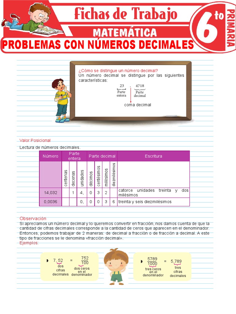 Actividades y Problemas de Decimales 6to Grado | PDF | Decimal ...