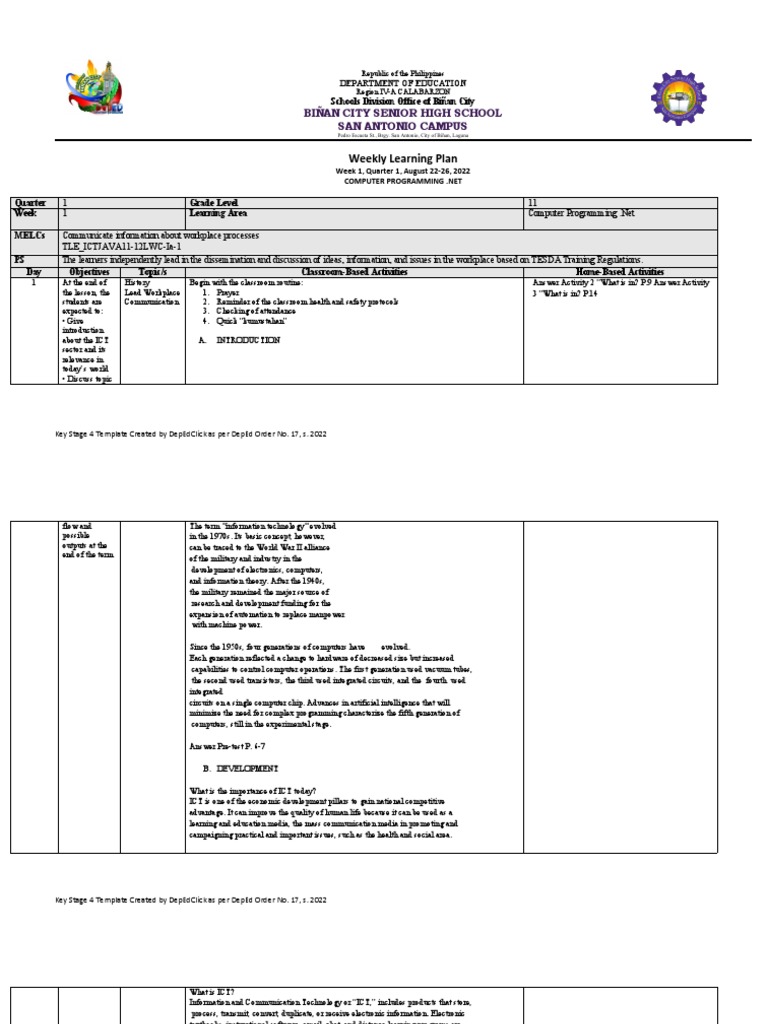 Weekly Learning Plan: Computer Programming | PDF | Leadership ...