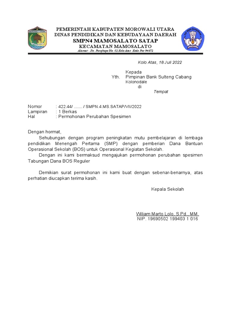 Surat Permohonan Pergantian Spesimen PDF