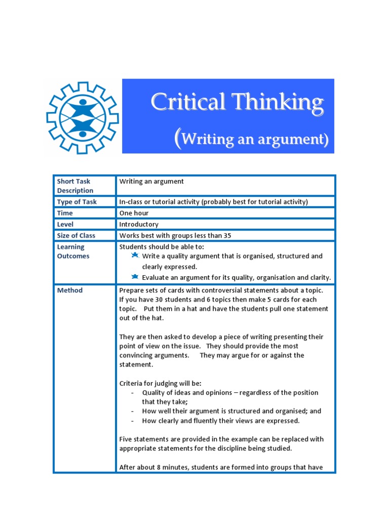critical thinking argument examples