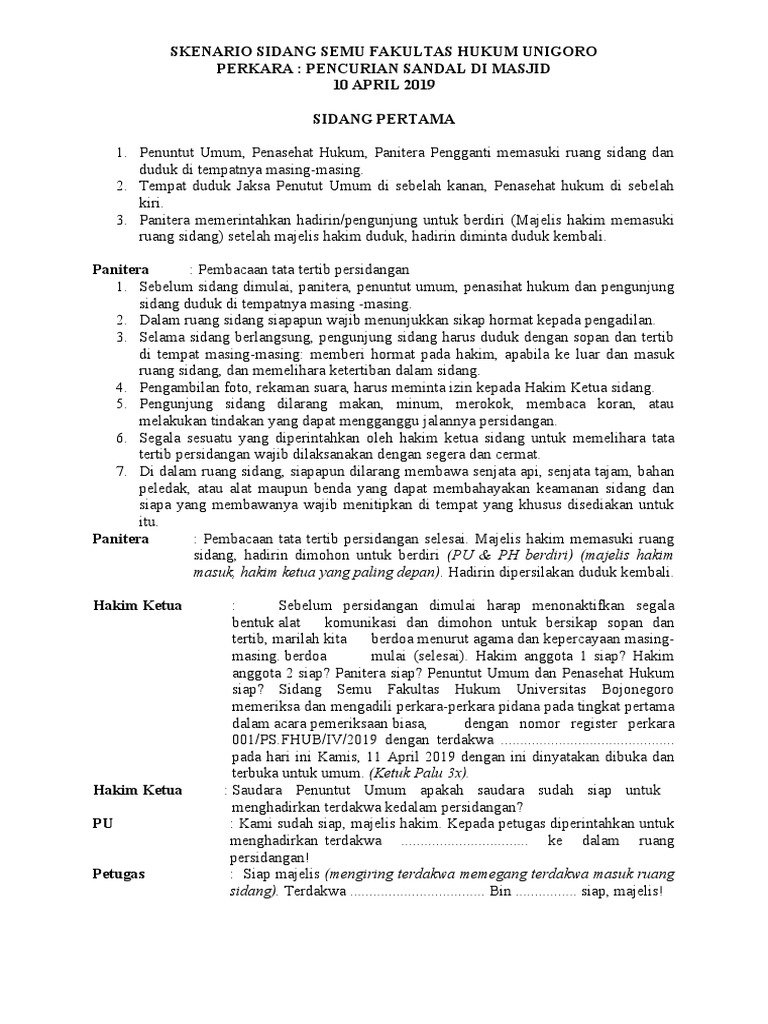 Skenario Sidang Semu Pidana Pencurian | PDF