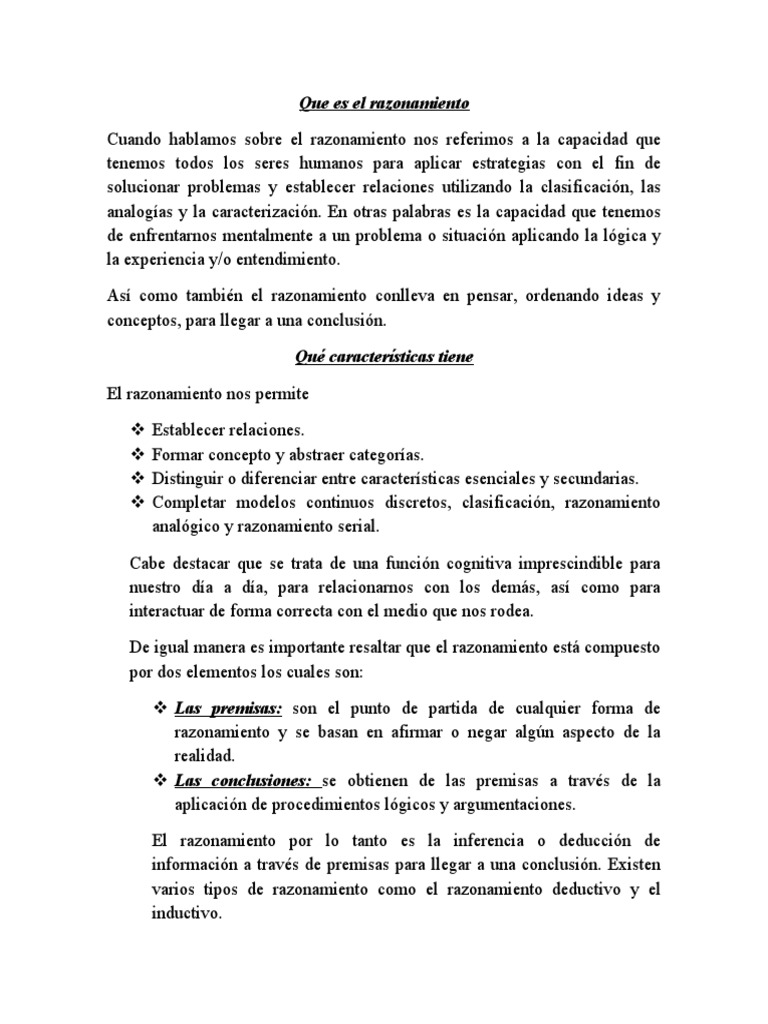 Definición y Tipos de Razonamiento | PDF | Inferencia | Razonamiento ...