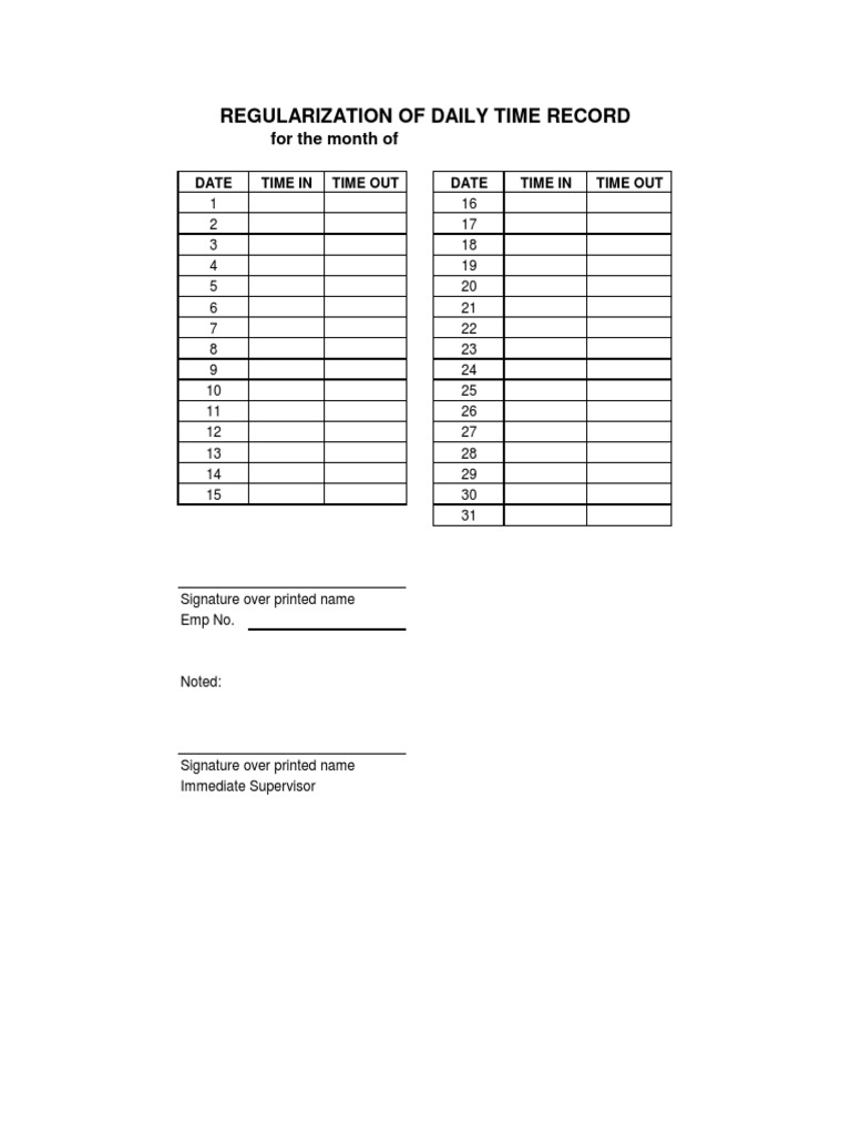 Daily Time Record Template | PDF