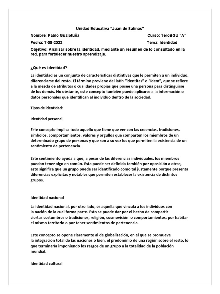 Definición y Tipos de Identidad Personal | PDF | Nación | Género