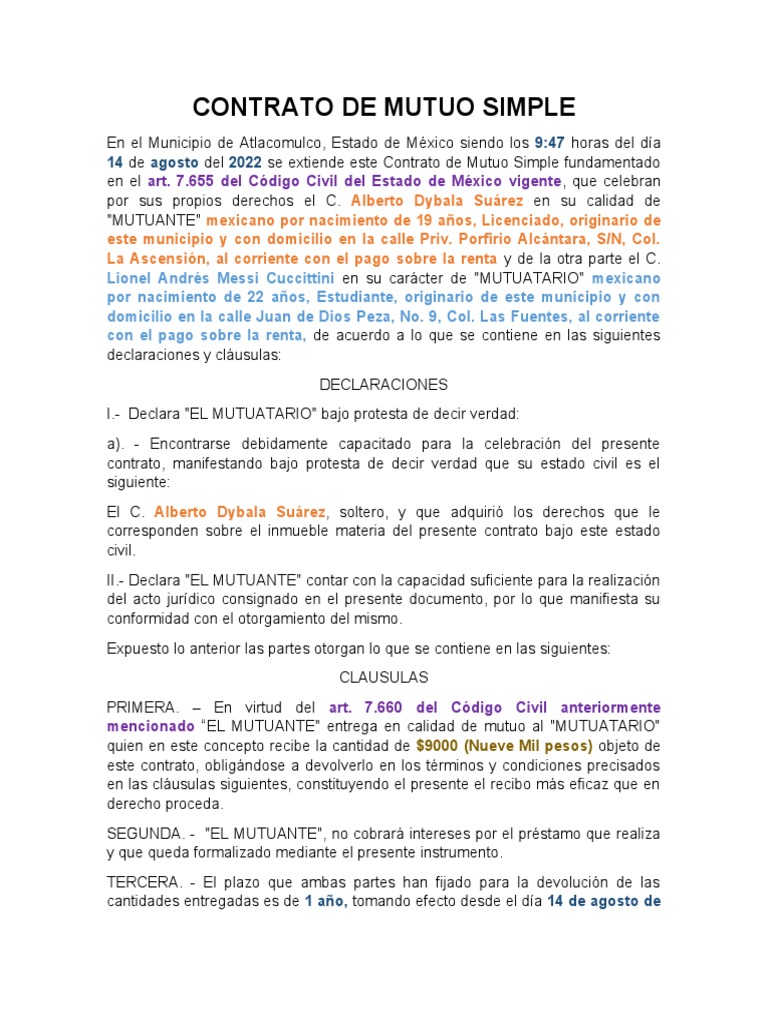 Contrato de Mutuo Simple | PDF | Justicia | Crimen y violencia