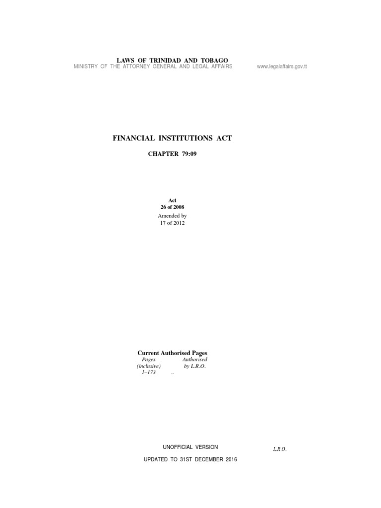 Fourth Session Eleventh Parliament Republic of Trinidad and Tobago REPUBLIC OF TRINIDAD AND