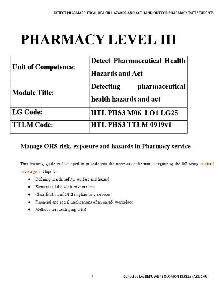 Detecting Pharmacy Health Hazards | PDF | Occupational Safety And ...