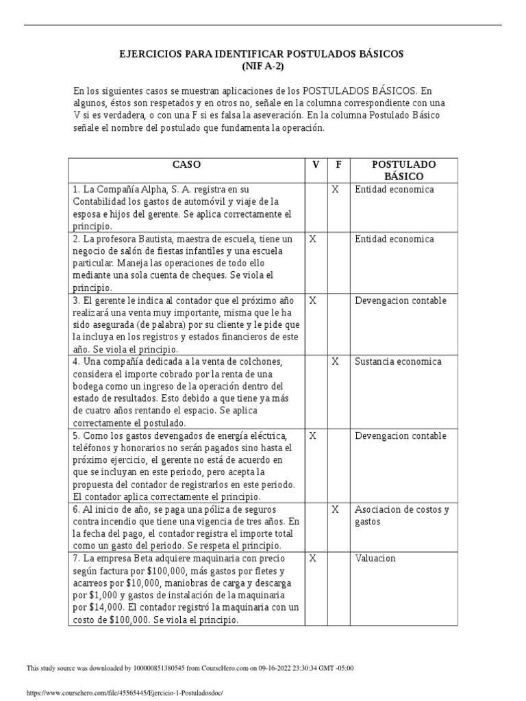 Ejercicios sobre Postulados Básicos de Contabilidad | PDF ...