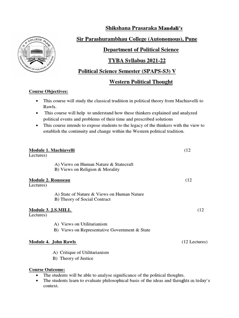 Tyba Syllabus PDF Political Philosophy Thought