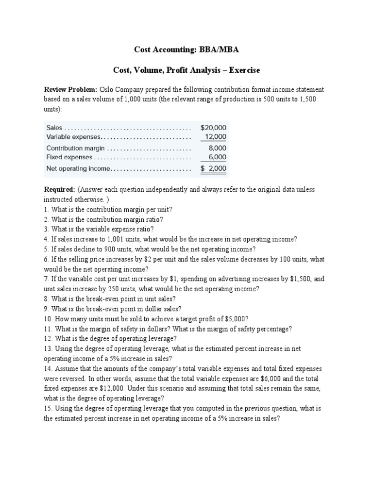 CVP Analysis Exercises and Solutions | PDF | Marketing | Business Economics