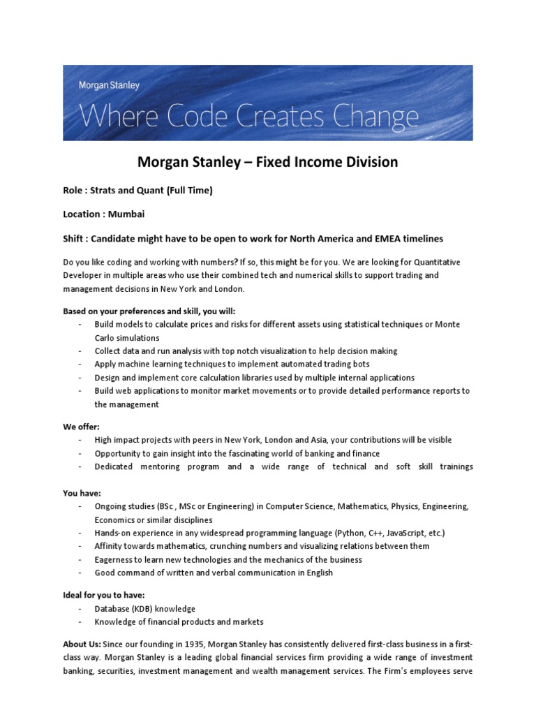 Morgan Stanley - Associate Strats and Quant Profile | Download Free PDF ...