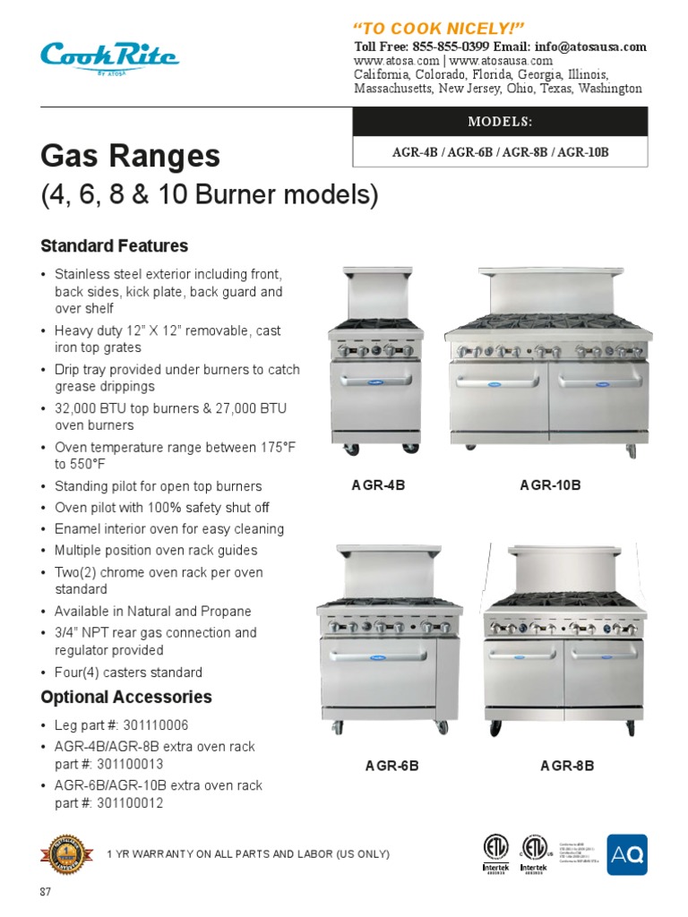 Manual Gas Range aMANUAL DE COCINA DE TODO NIVEL PDF Manufactured