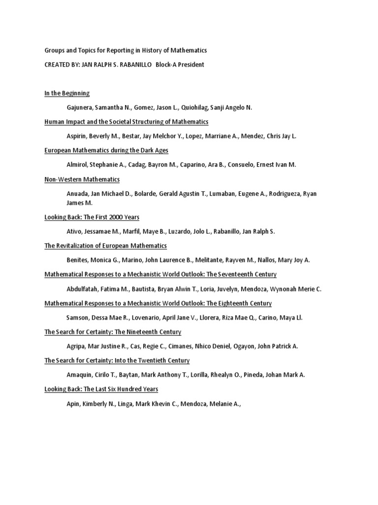 History of Mathematics Groups and Topics | PDF | Politics | Social Science
