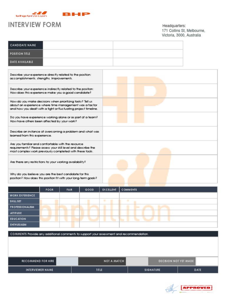 BHP Interview Form PDF