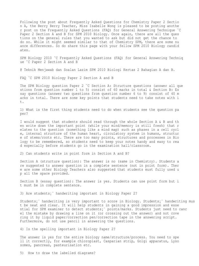 Teknik Jawab Soalan Bio Spm Pdf Faq Experiment