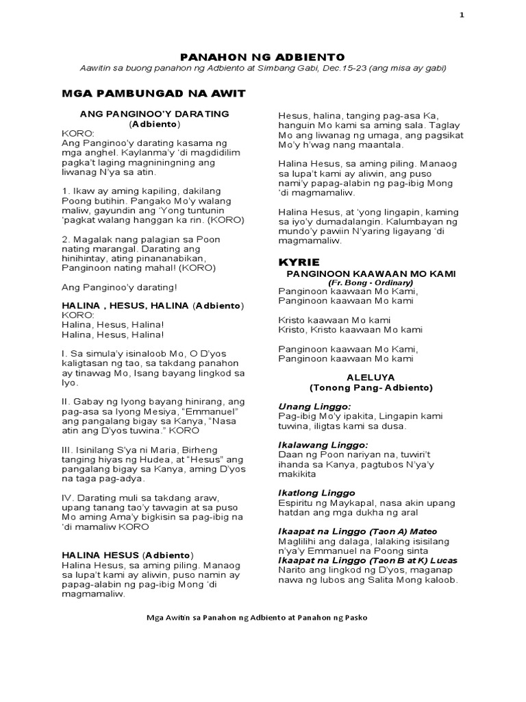 Advent Songs 2019docx Pdf