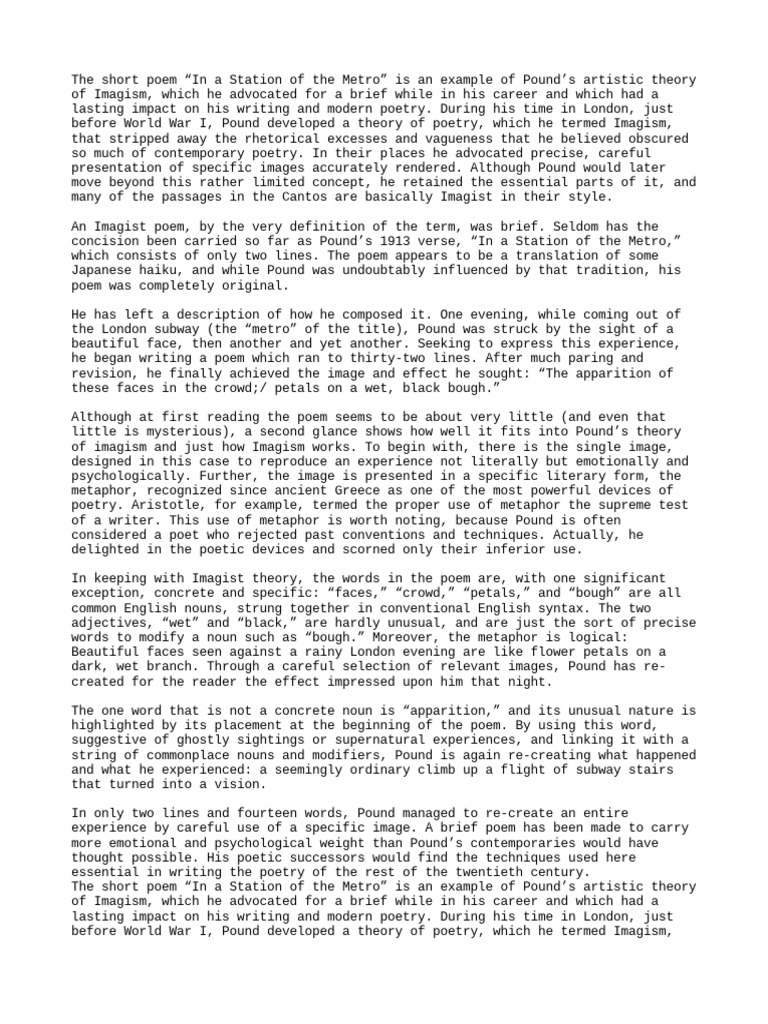 Imagism in Pound's Metro Poem | PDF | Poetry | Linguistics