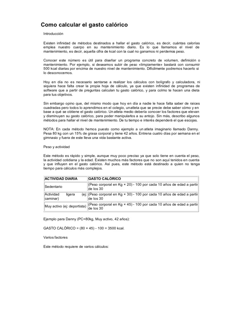 Como Calcular El Gasto Calórico | PDF | Caloría | Dieta