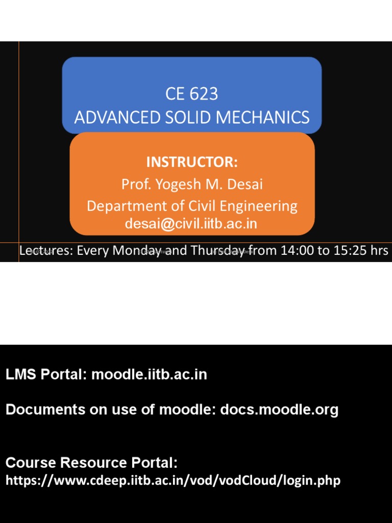 Ce 623 advanced solid mechanics instructor prof yogesh m desai