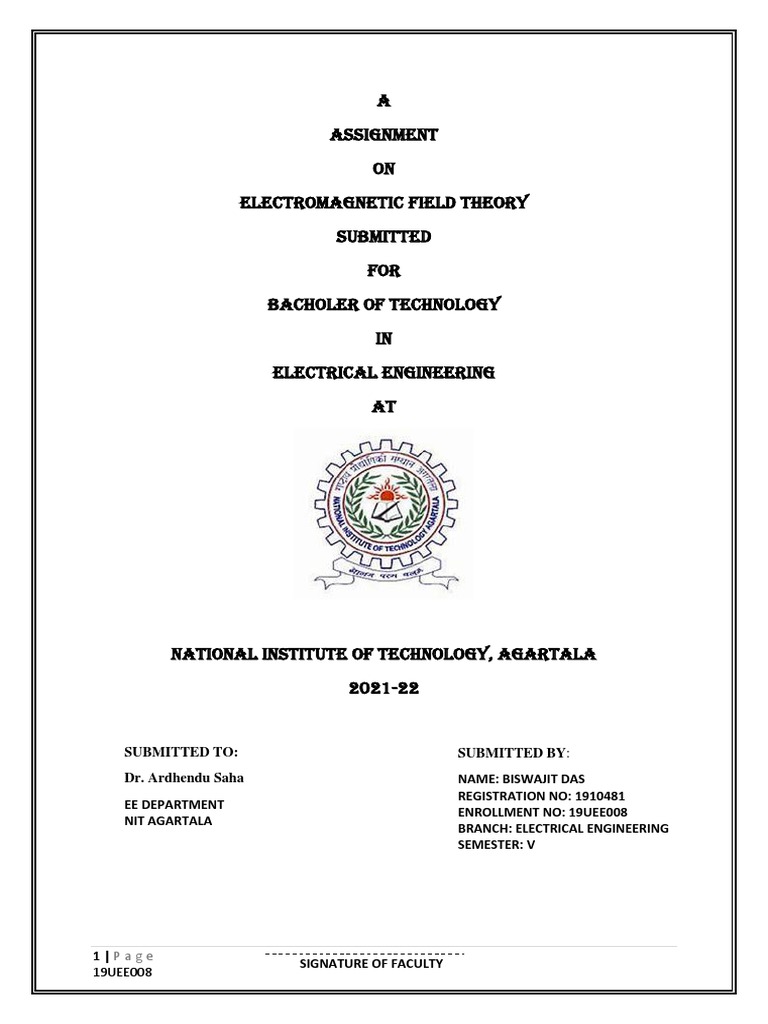 A assignment on electromagnetic field theory submitted for bacholer of