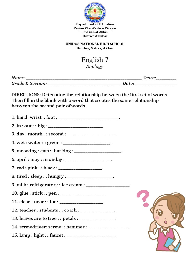 Analogy Worksheet PDF Foods Cuisine