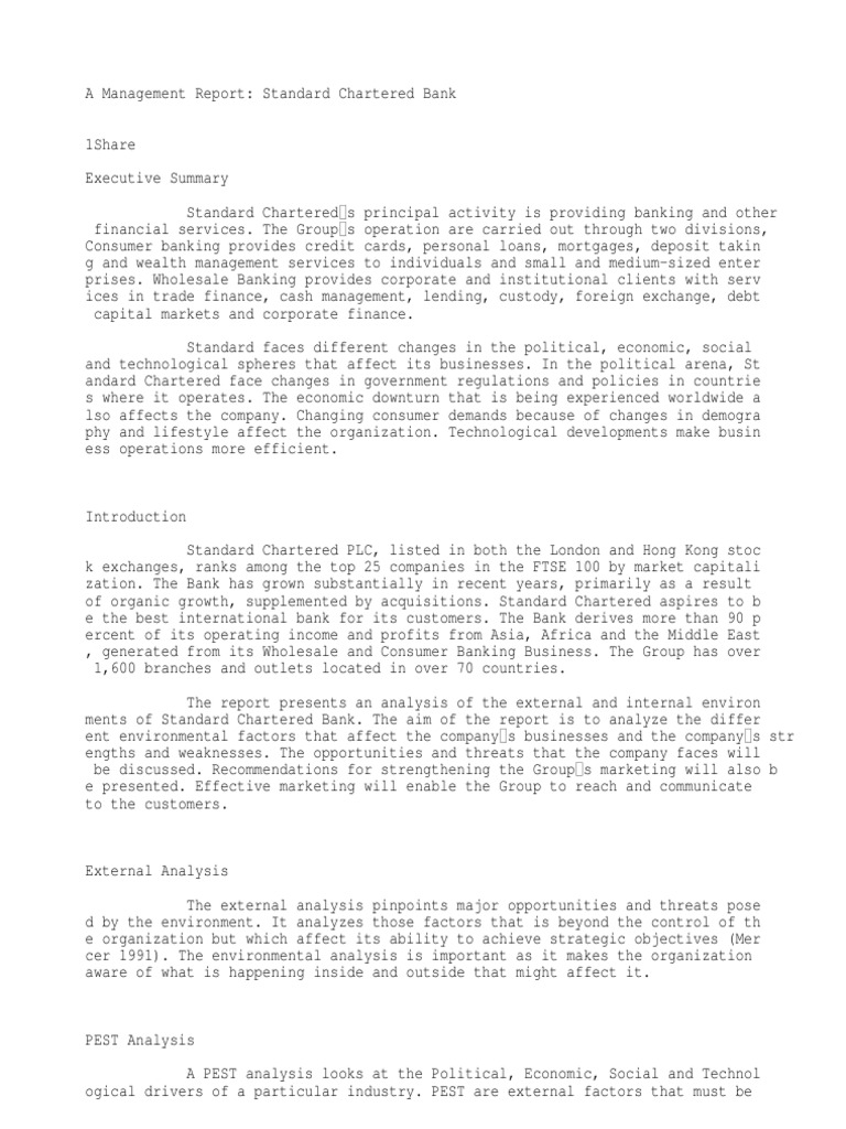 A Management Report On Stan C Bank Swot Pest Analysis Swot