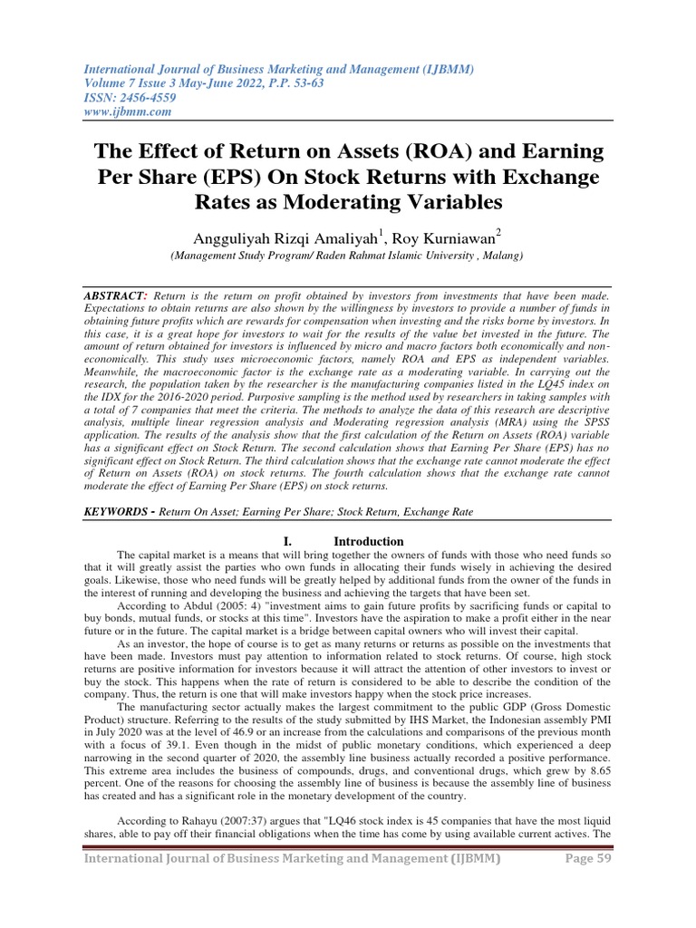ROA and EPS Impact on Stock Returns | PDF | Stocks | Investing