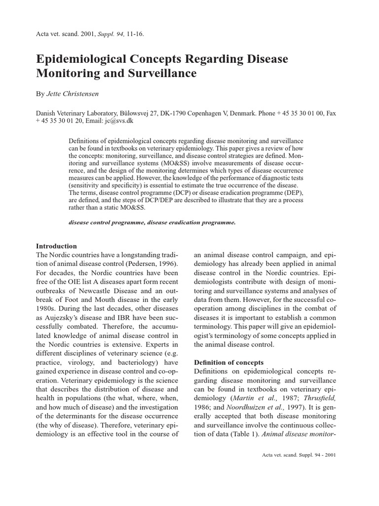 Epidemiological Concepts Regarding Disease Monitoring and Surveillance Definitions and
