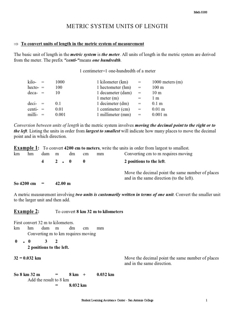 Math0300 Metric Units of Length PDF Length Science