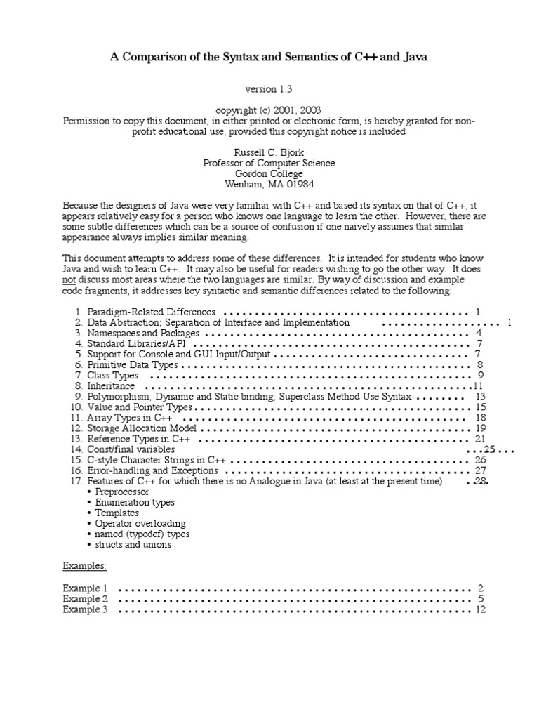 Java C++Comparison | PDF