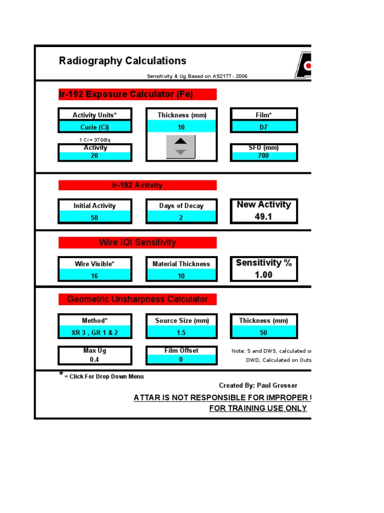 Radiography Calculations