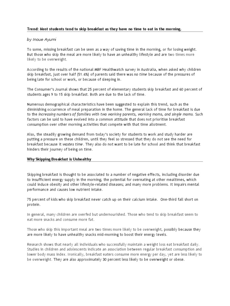 Impact of Skipping Breakfast on Students | PDF | Eating | Obesity