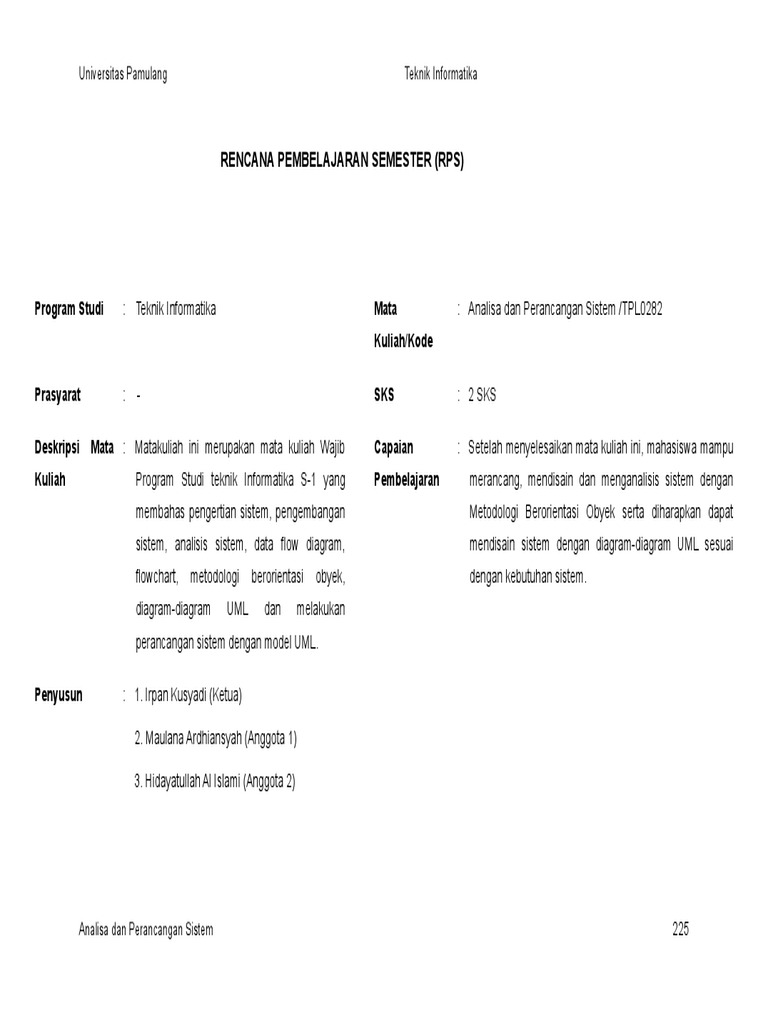 TPL0282 - RPS Analisa Perancangan Sistem | PDF | Seni | Komputer