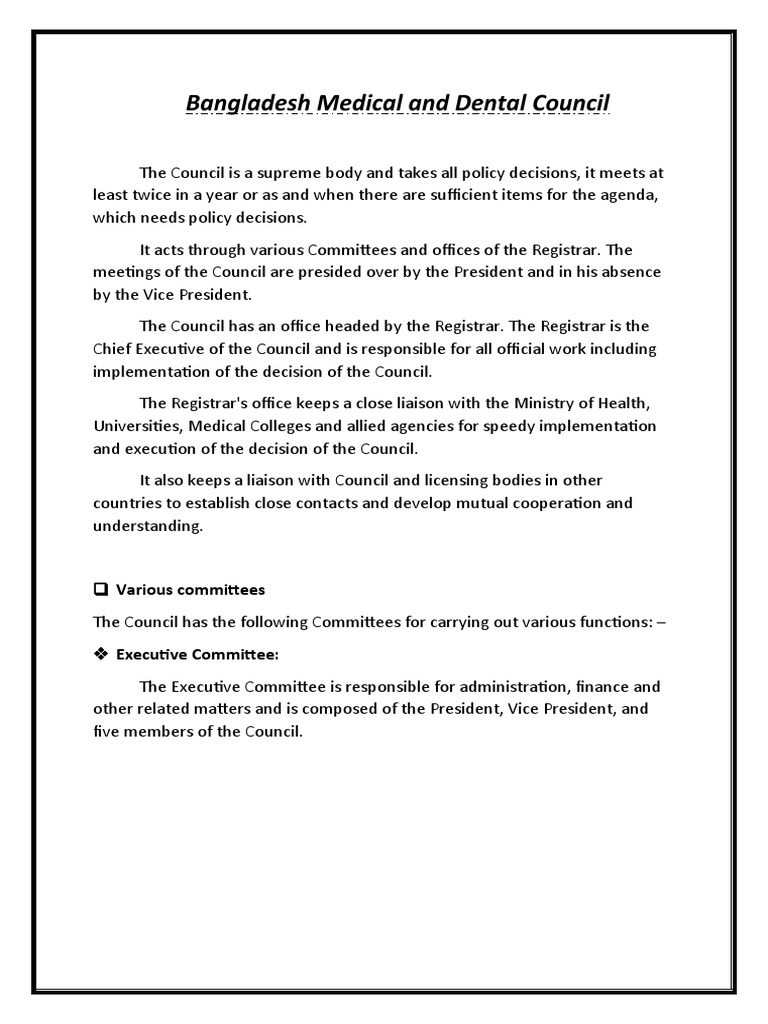 The Bangladesh Medical and Dental Council Act, 2010 PDF Academic