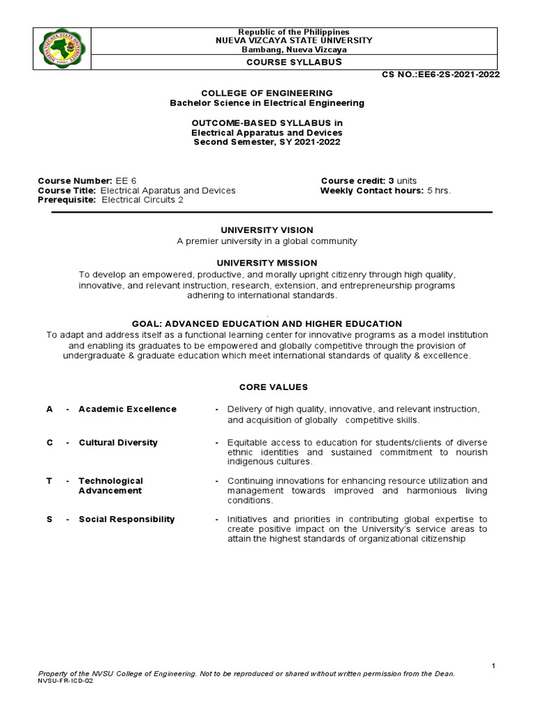 Electrical Apparatus Course Syllabus | PDF | Engineering | Transformer