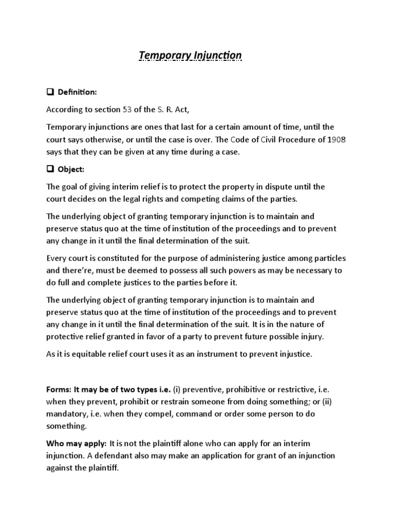 Temporary Injunction PDF Injunction Lawsuit