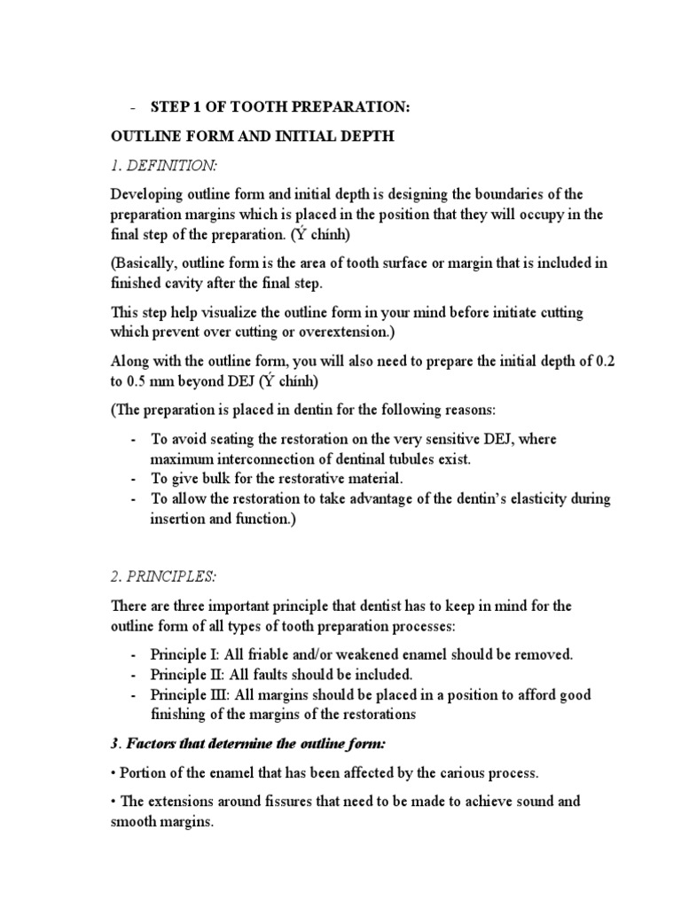 Tooth Preparation: Outline Form & Depth | PDF | Tooth Enamel | Dentin