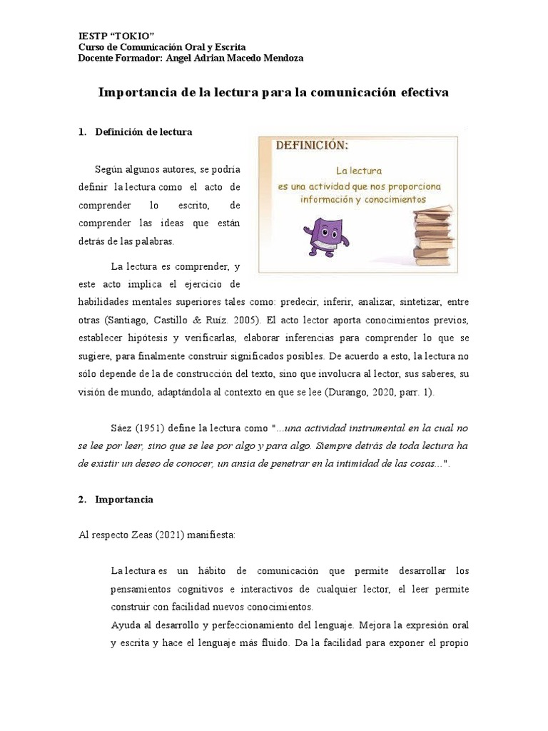 Importancia de la Lectura en Comunicación | PDF | Comunicación ...