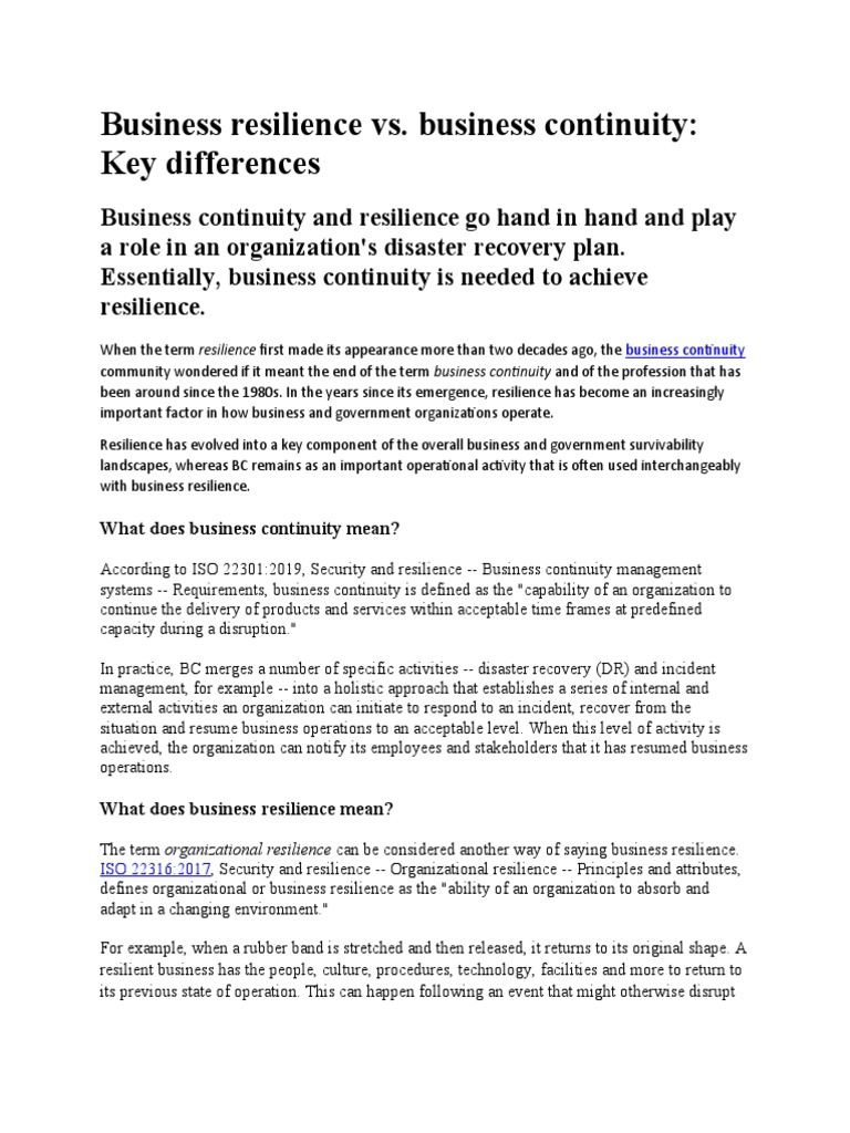 Business resilience vs business continuity pdf psychological