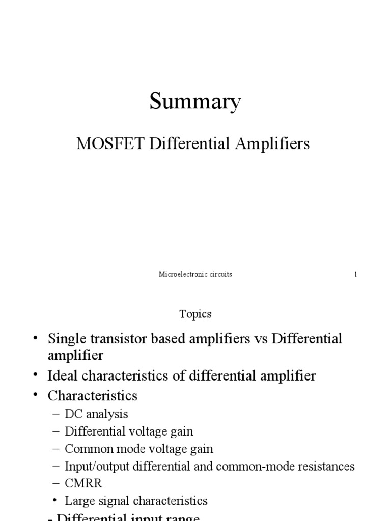 MOSFET Diff Amplifiers Updated PDF Amplifier Mosfet