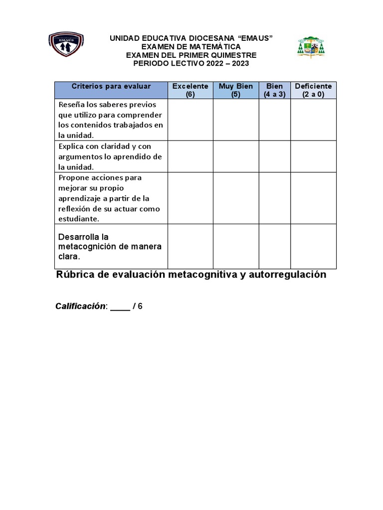 R brica De Calificaci on Metacognitivo PDF