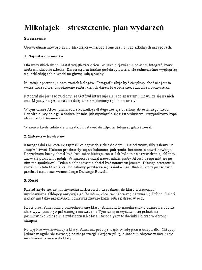 Akt 2 Wesele Streszczenie Szczegolowe Mikołajek streszczenie | PDF