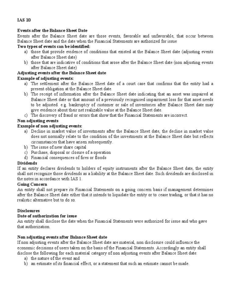 Events Post-Balance Sheet Guide | PDF | Balance Sheet | Financial ...