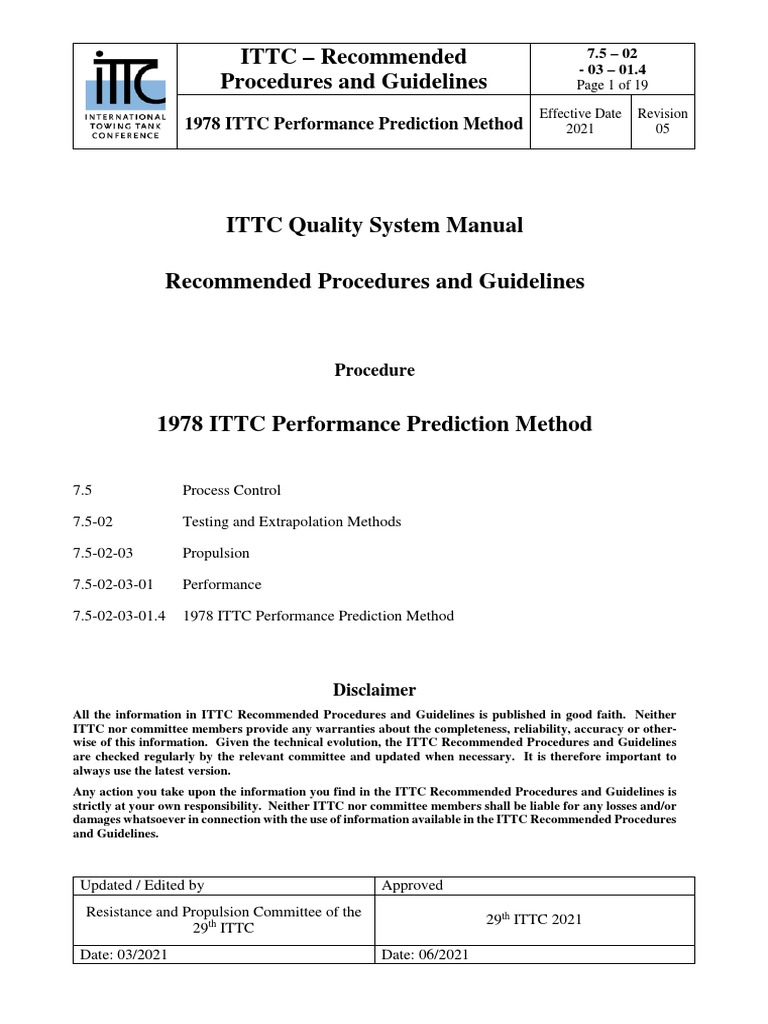 ITTC, Performance Prediction Method 2021 PDF Propeller Drag