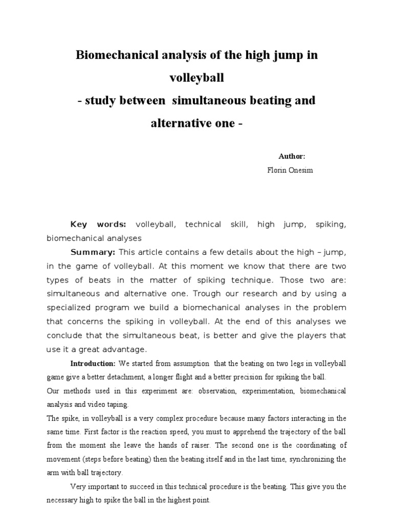 Biomechanics of High Jump in Volleyball | PDF | Anatomical Terms Of ...
