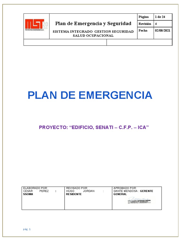 Plan de Emergencia y Seguridad Integral | PDF | Primeros auxilios ...