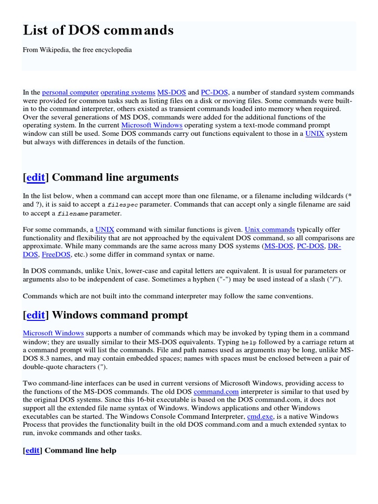 List of DOS Commands | PDF | Command Line Interface | Dos
