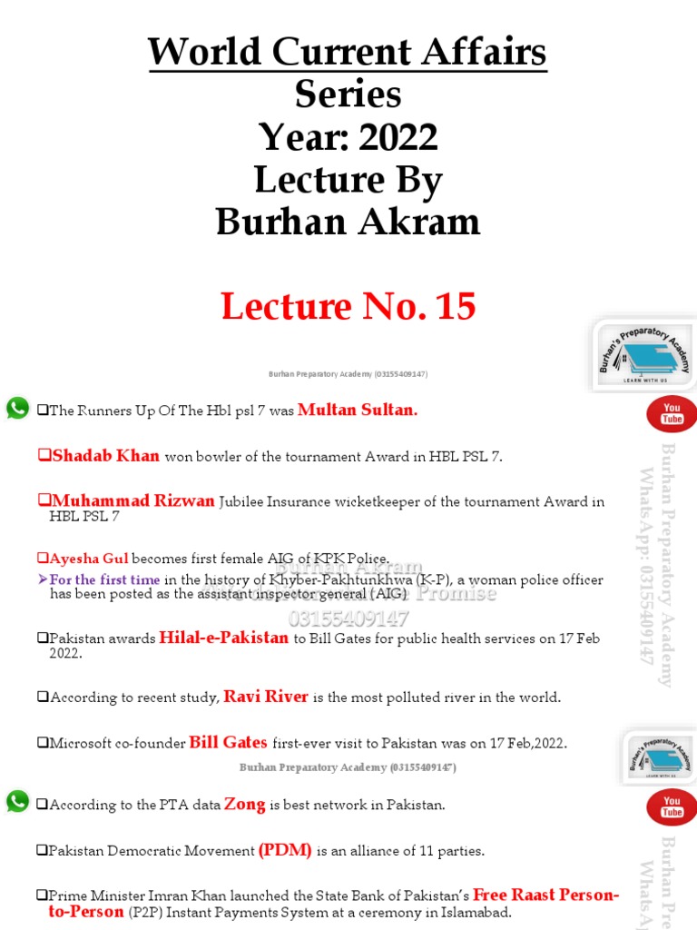 World Current Affairs Lecture No. 15 | PDF | Organisation Of Islamic ...