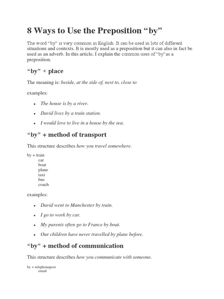 8 Ways To Use The Preposition by | PDF | Verb | Payments