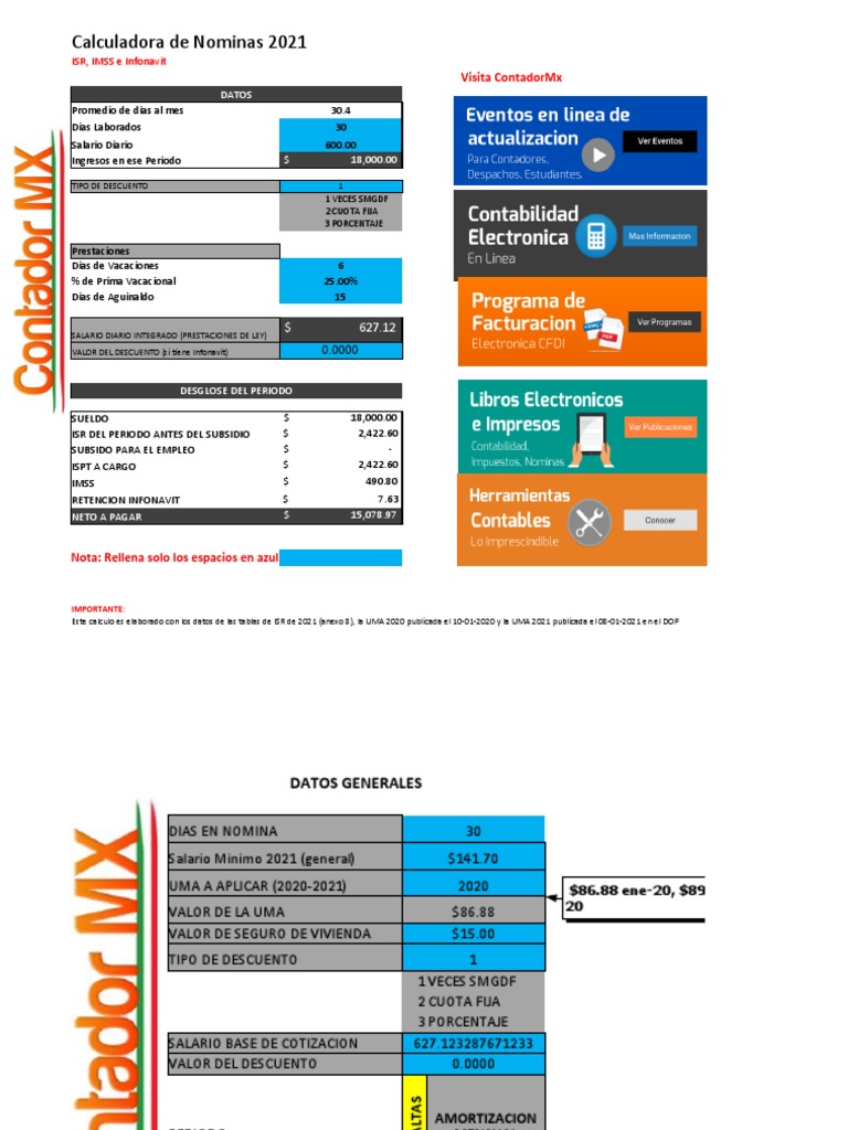 Calculadoras Ispt Imss e Infonavit Asalariado 2021 (UMA) | PDF ...